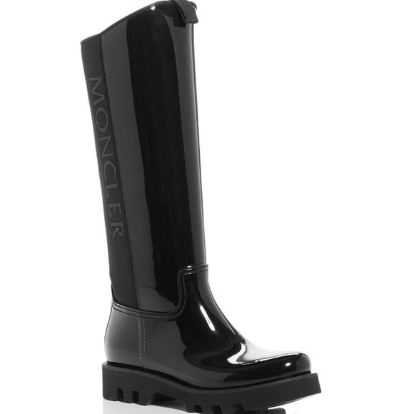 MONCLER Gilla Rubber Neoprene Knee High Tall Waterproof Rain Boots Black - Picture 1 of 14